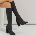 Damen Kniehohe Sockenstiefel - Stretch-Strick & Blockabsatz