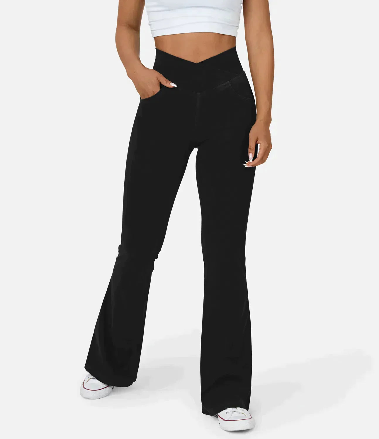 Damen Crossover-Jeans mit Ausgestelltem Bein - Hoher Bund und Stretch