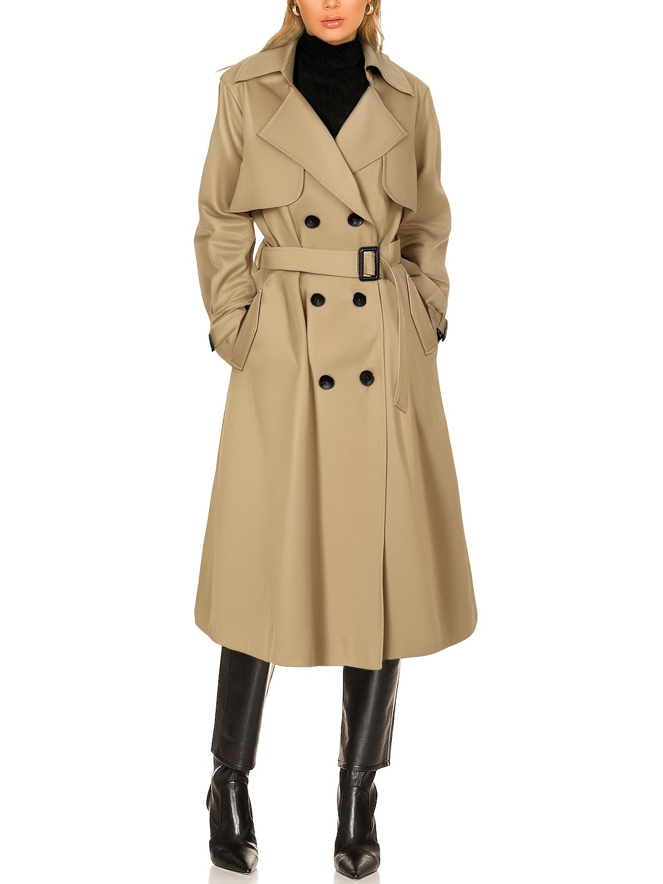 Damen Eleganter Langer Trenchcoat - Zweireihiger Stil