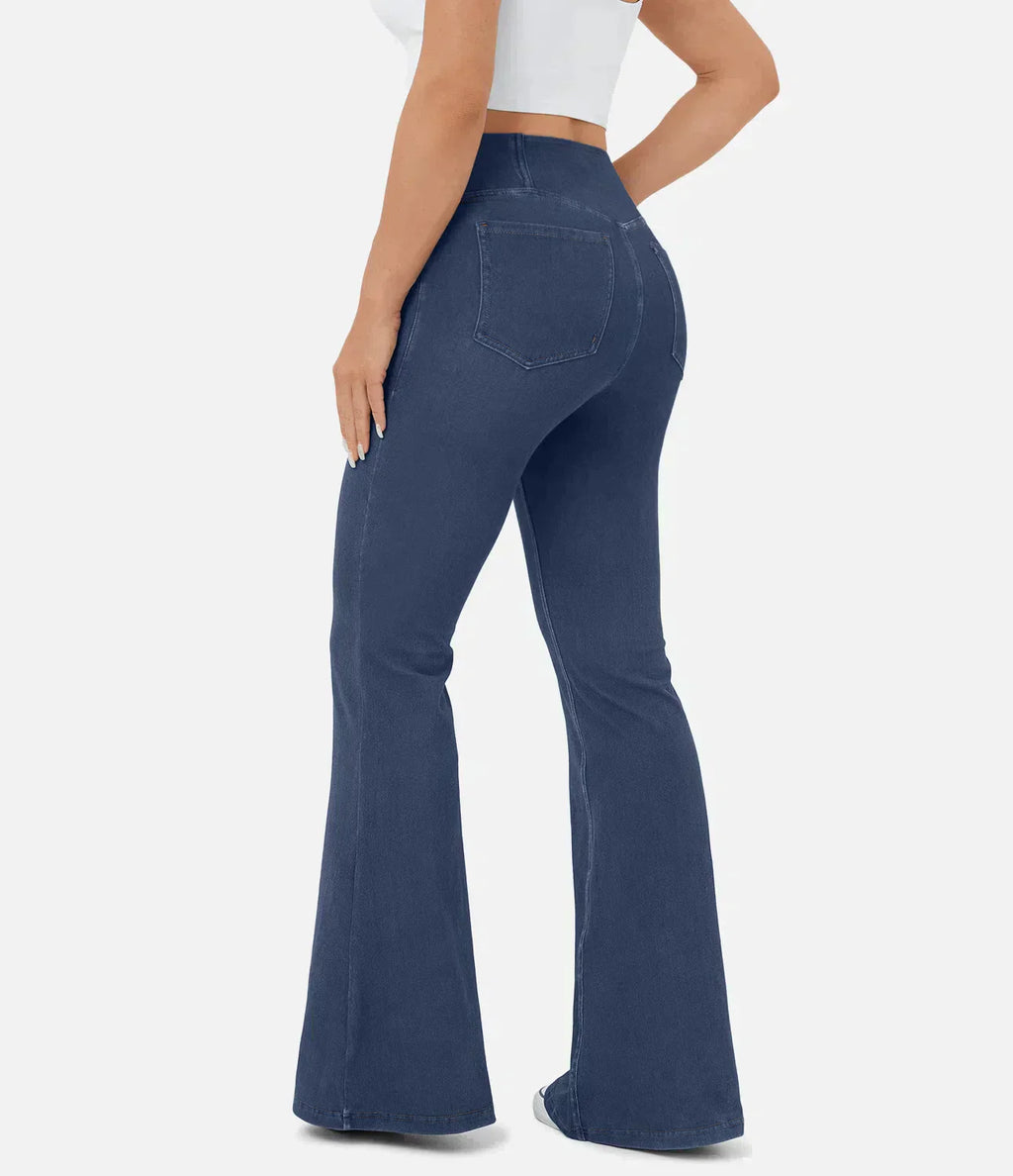 Damen Crossover-Jeans mit Ausgestelltem Bein - Hoher Bund und Stretch
