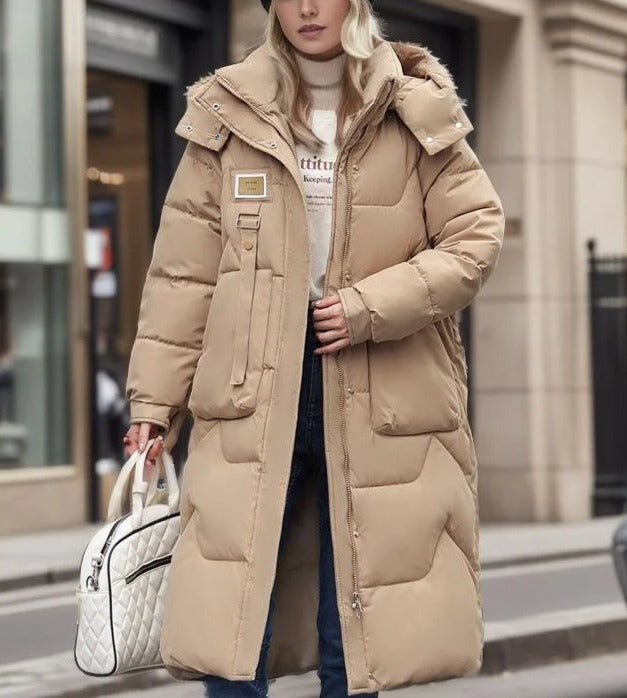Damen Oversized Steppmantel - Kapuze mit Hohem Kragen
