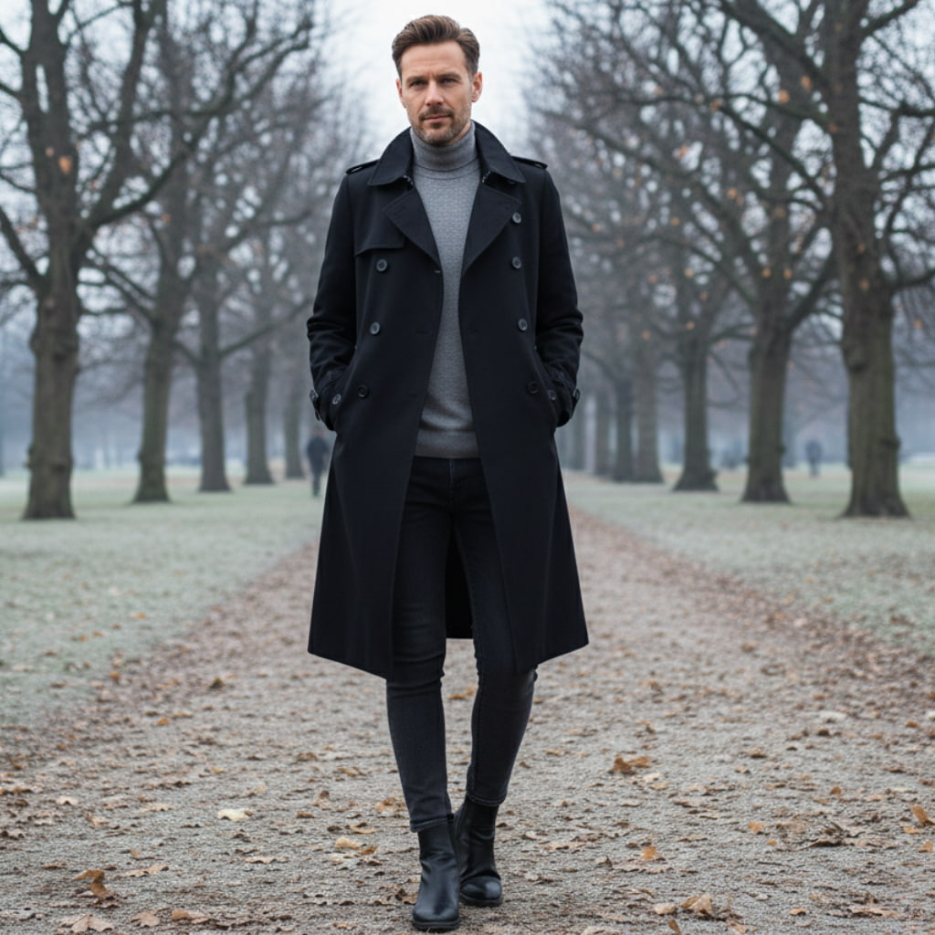 Herren Zweireihiger Trenchcoat - Lang & Wasserdicht