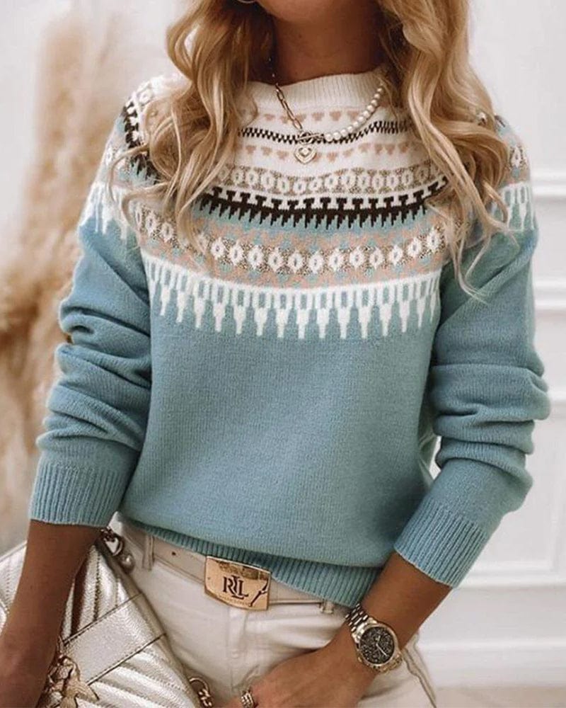 Damen Gemusterter Winterpullover - Rundhalsausschnitt-Stil