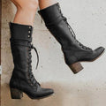 Damen Schnürstiefel - Kniehoch mit Reißverschluss hinten