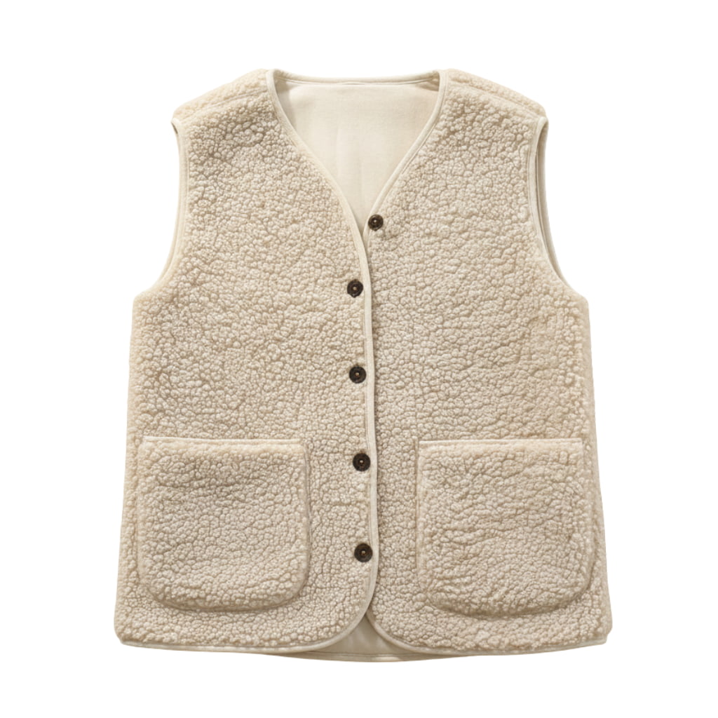 Damen Teddy-Gilet - Weiche Strukturierte Weste mit Knopfleiste
