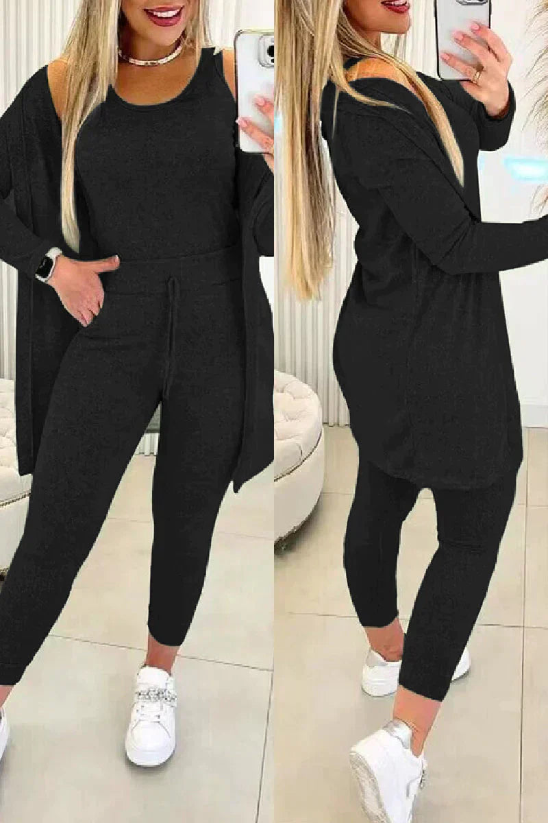 Damen Dreiteiliges Set - Cardigan, Tanktop & Leggings