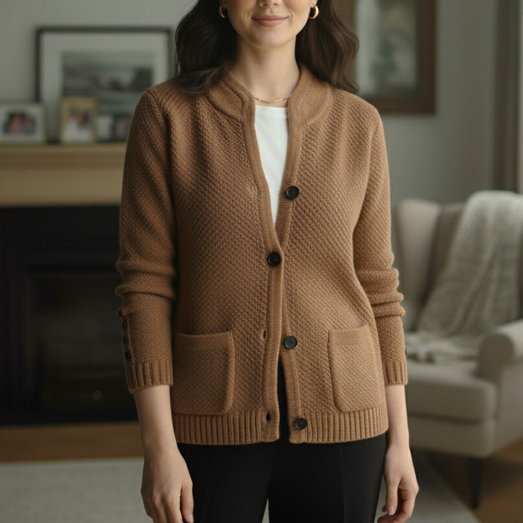 Damen-Strickcardigan – Stehkragen mit Knopfverschluss