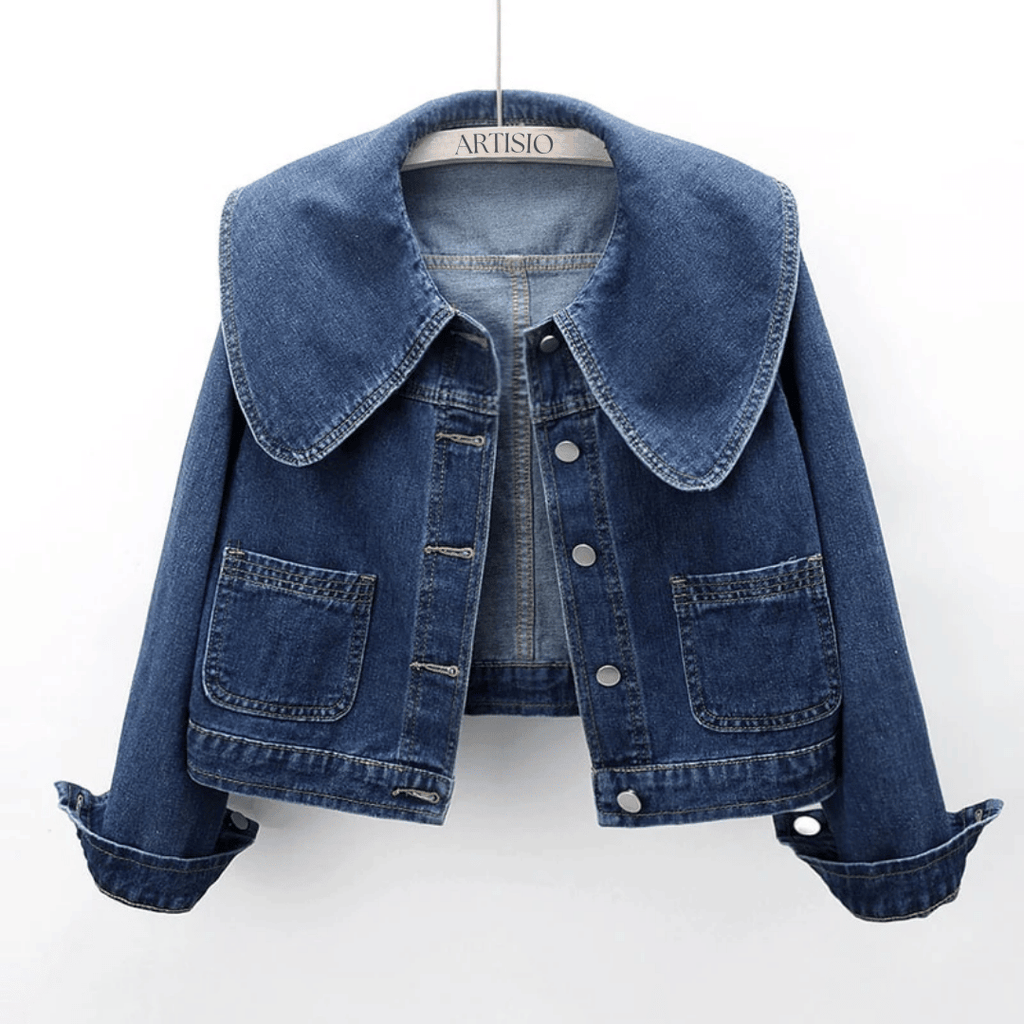 Damen Kurze Jeansjacke - Matrosenkragen-Stil