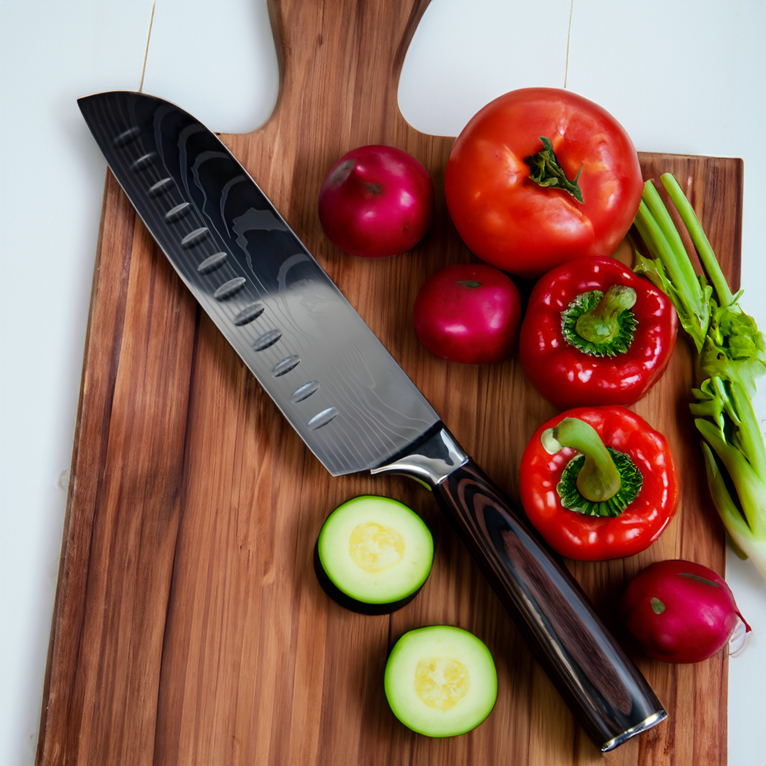 8-teiliges Kochmesser Set – Chefmesser mit Damast-Design