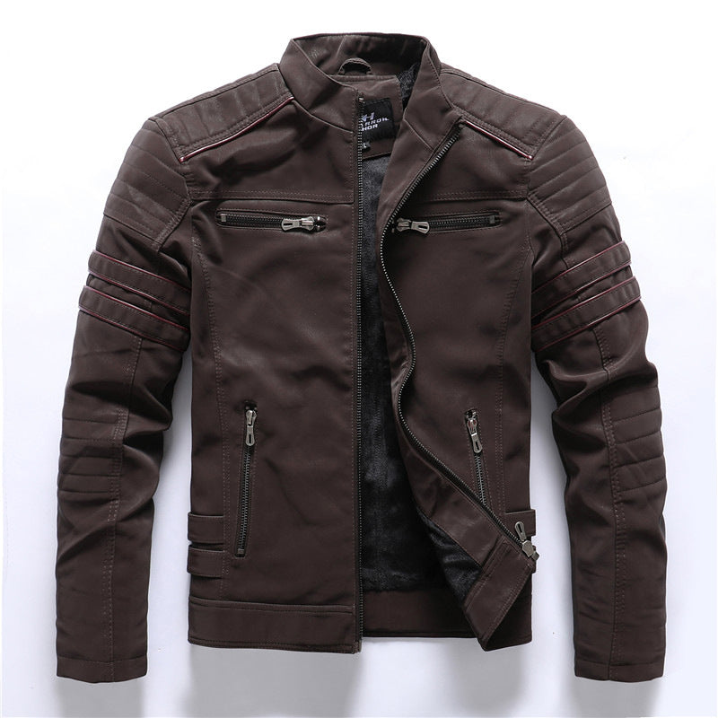 Herren Gesteppte Biker-Stil Jacke - Reißverschlusstaschen mit Stehkragen