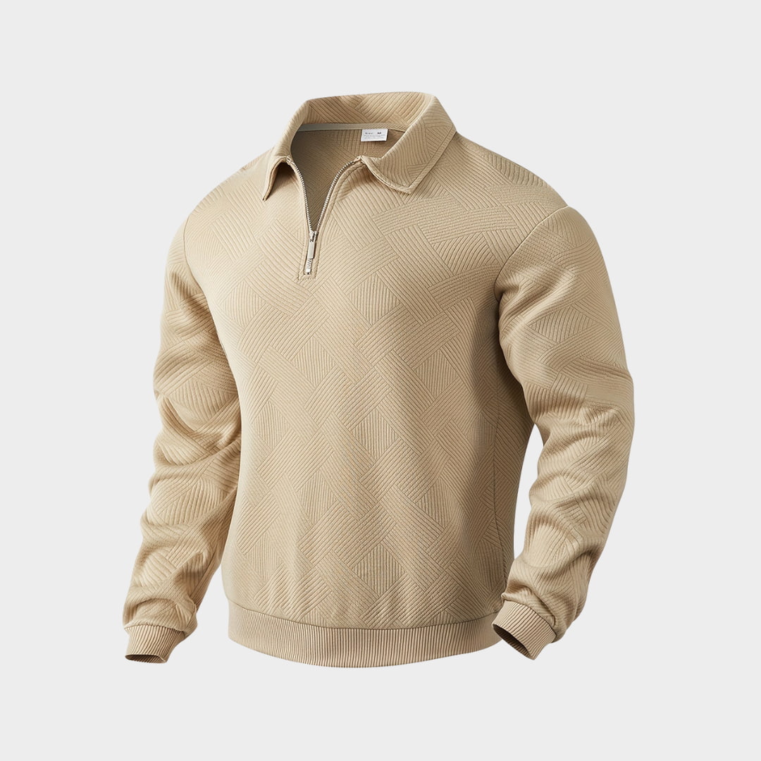 Herren Strukturierter Polo Pullover - Viertel-Reißverschluss mit Langarm