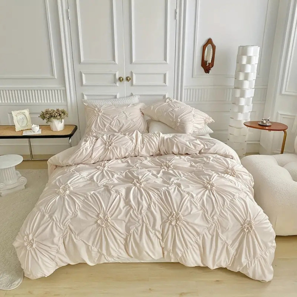 Plissiertes Bettbezug-Set - Blumen Quilt-Design