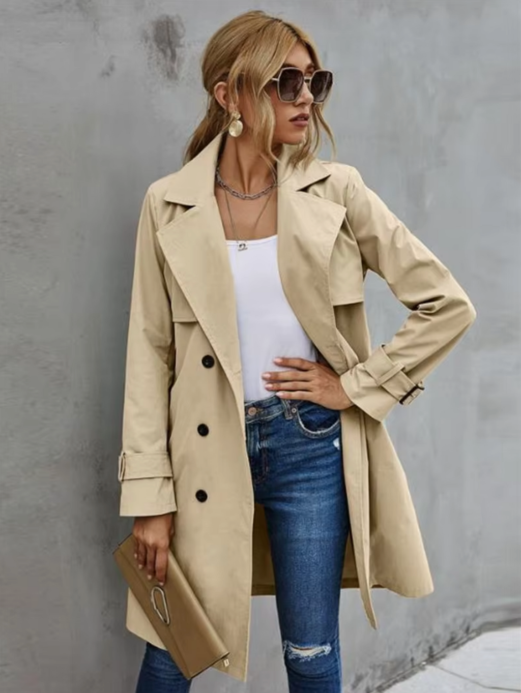 Damen Stilvoller Trenchcoat mit Gürtel - Gemütliche Oberbekleidung