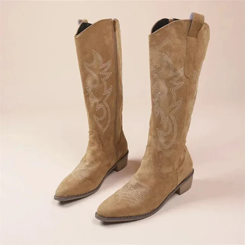 Damen Cowboystiefel aus Wildleder – Bestickter Stil