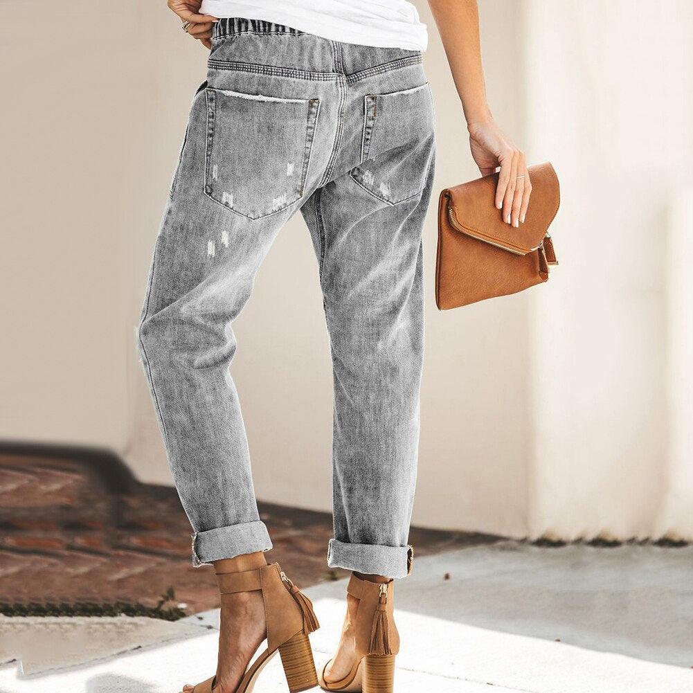 Damen Denim Jogger Jeans - Knöchelbündchen & Kordelzug