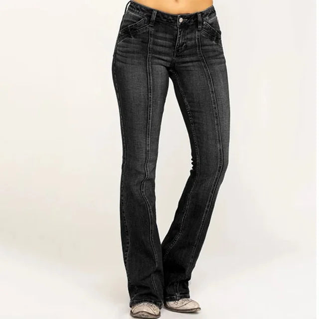 Damen Hoch Taillierte Schlagjeans - Frontnaht & Stretch-Passform