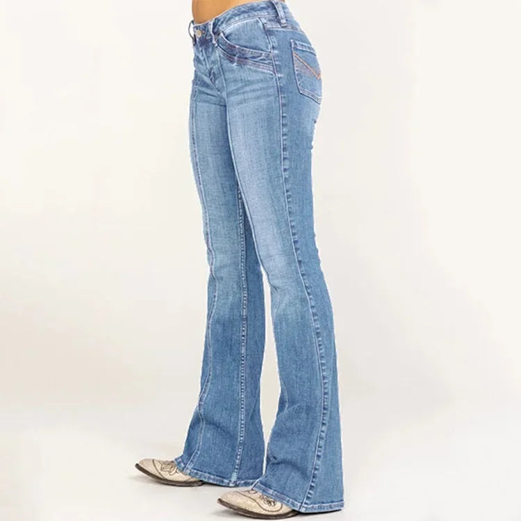 Damen Hoch Taillierte Schlagjeans - Frontnaht & Stretch-Passform
