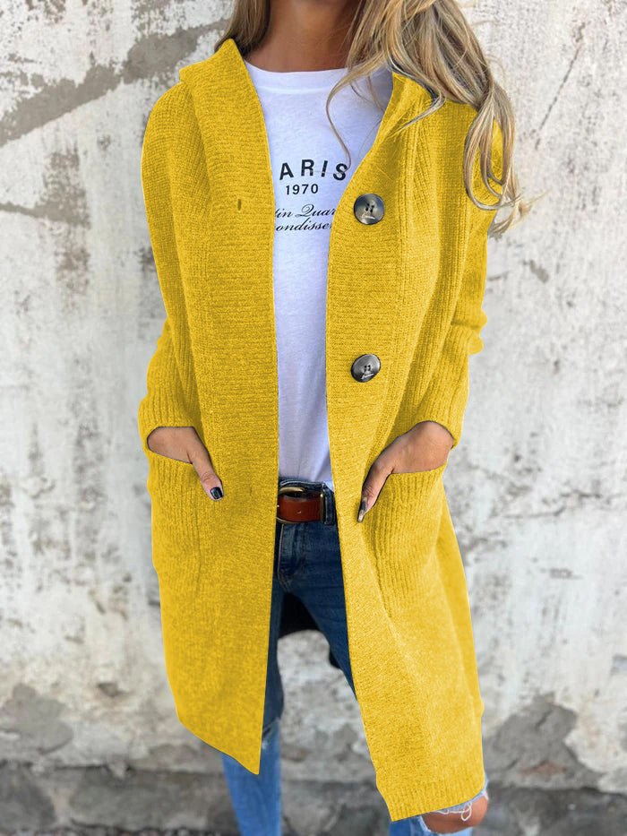 Damen Lang-Cardigan - Gerippter Strick mit Knöpfen