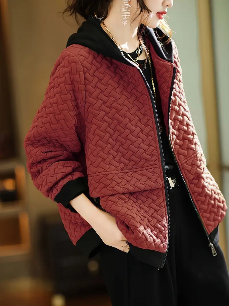 Damen Gesteppter Hoodie - Reißverschluss mit Korbmuster-Design