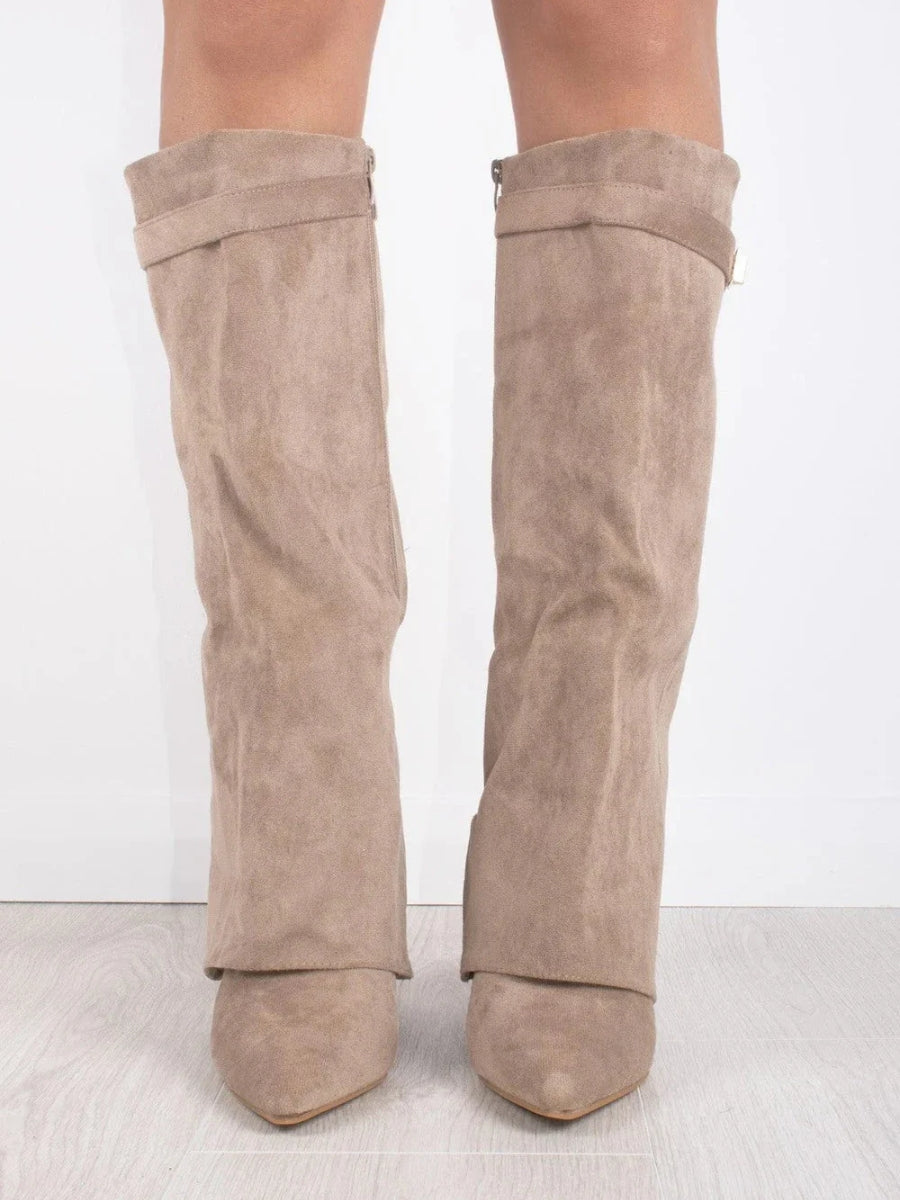 Damen Kniehohe Stiefel mit Schlupfpassform - Zum Hineinschlüpfen & Spitze Zehenkappe