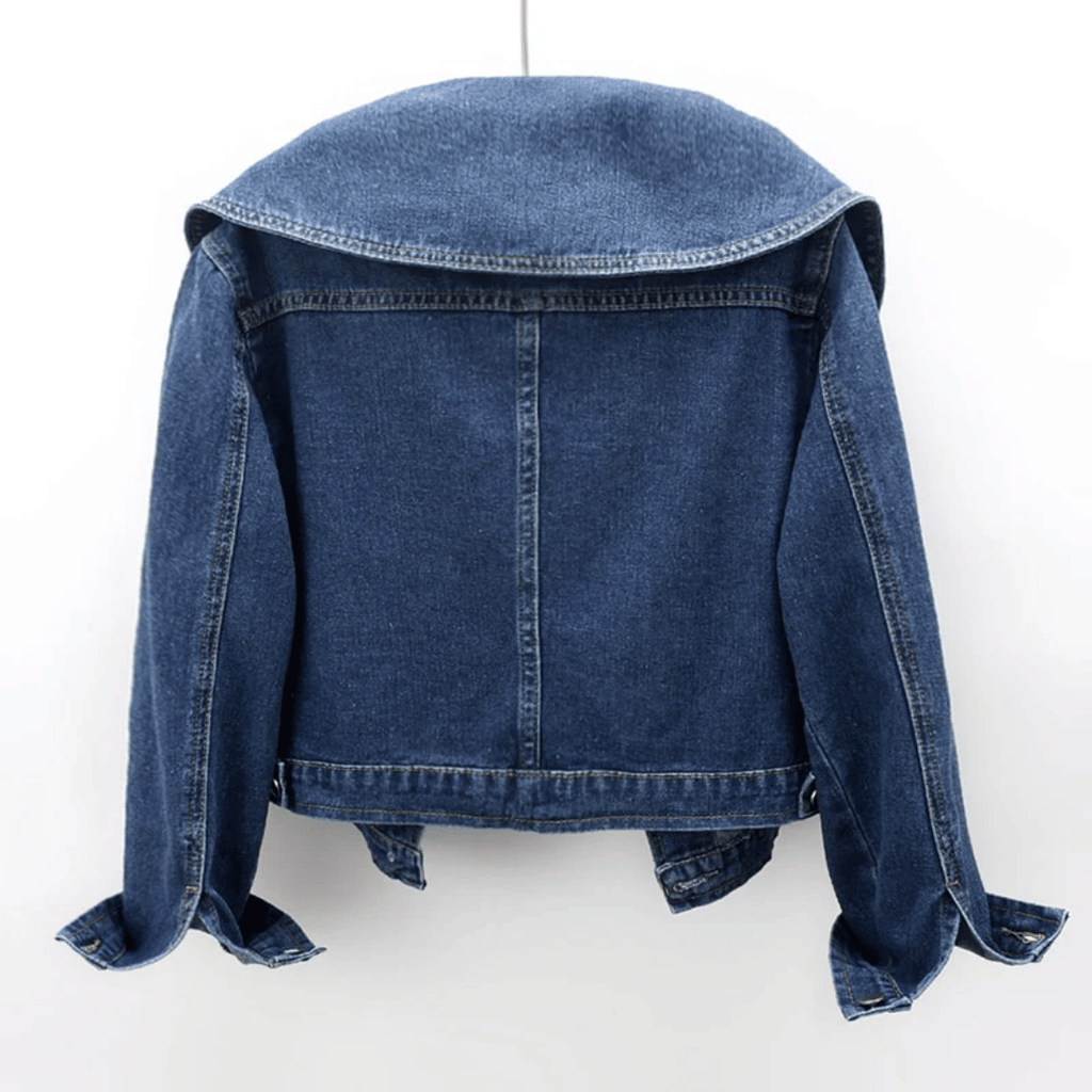 Damen Kurze Jeansjacke - Matrosenkragen-Stil