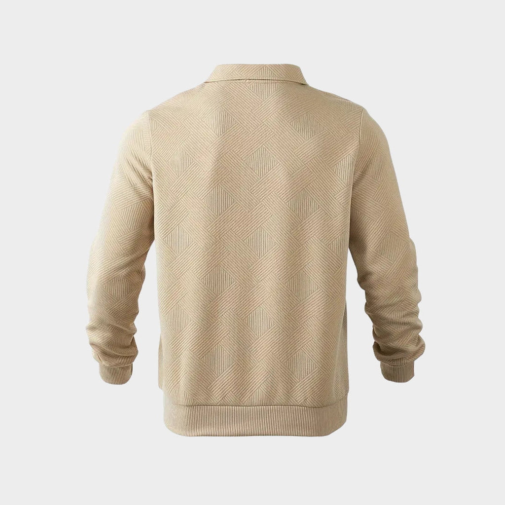 Herren Strukturierter Polo Pullover - Viertel-Reißverschluss mit Langarm
