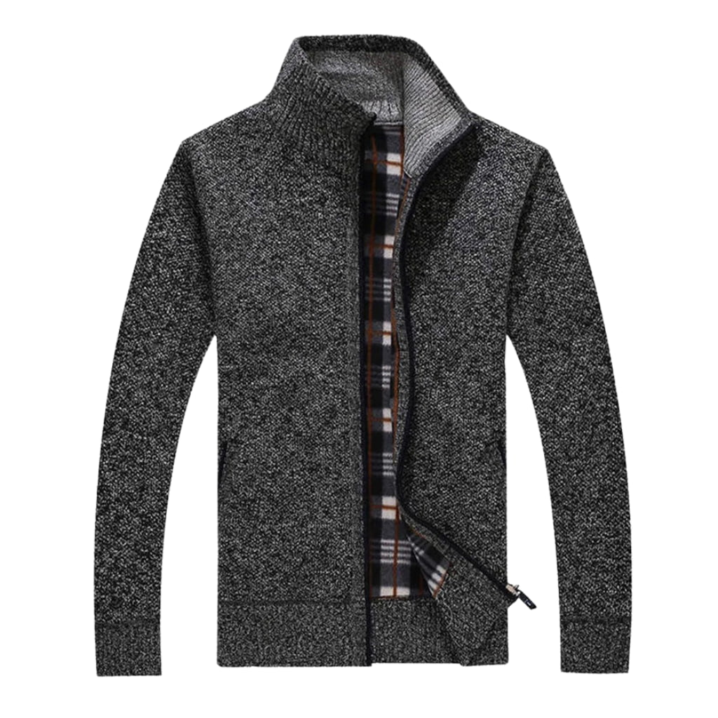 Herren Full-Zip Cardigan - Stehkragen mit Karofutter