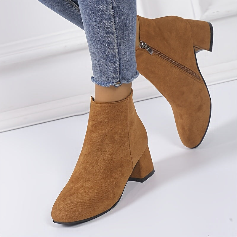 Damen Stiefeletten mit klobigem Absatz - Seitlicher Reißverschluss