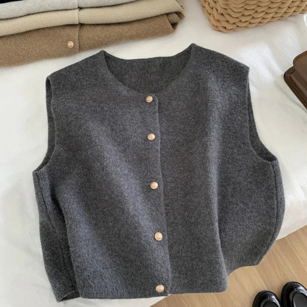 Damen Strick Tailored Gilet - Geknöpfte Oberteil