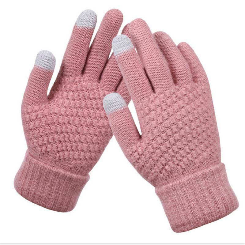 Damen Gestrickte Touchscreen-Winterhandschuhe - Gerippte Bündchen