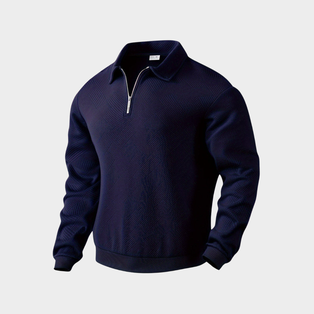 Herren Strukturierter Polo Pullover - Viertel-Reißverschluss mit Langarm