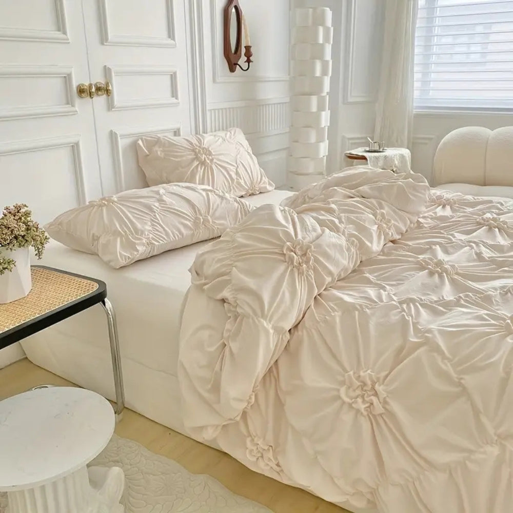 Plissiertes Bettbezug-Set - Blumen Quilt-Design