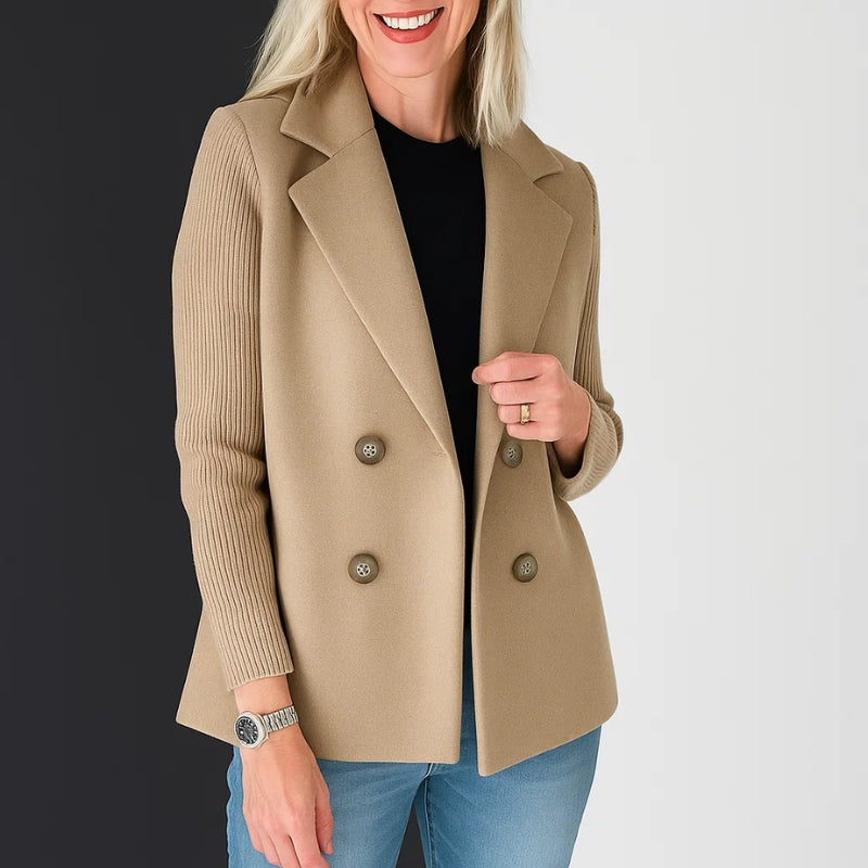 Damen Zweireiher Blazer - Gestrickte Ärmel & Reverskragen