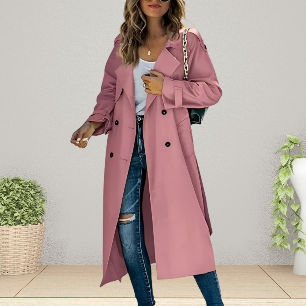 Damen Langer Trenchcoat - Zweireihiger Stil