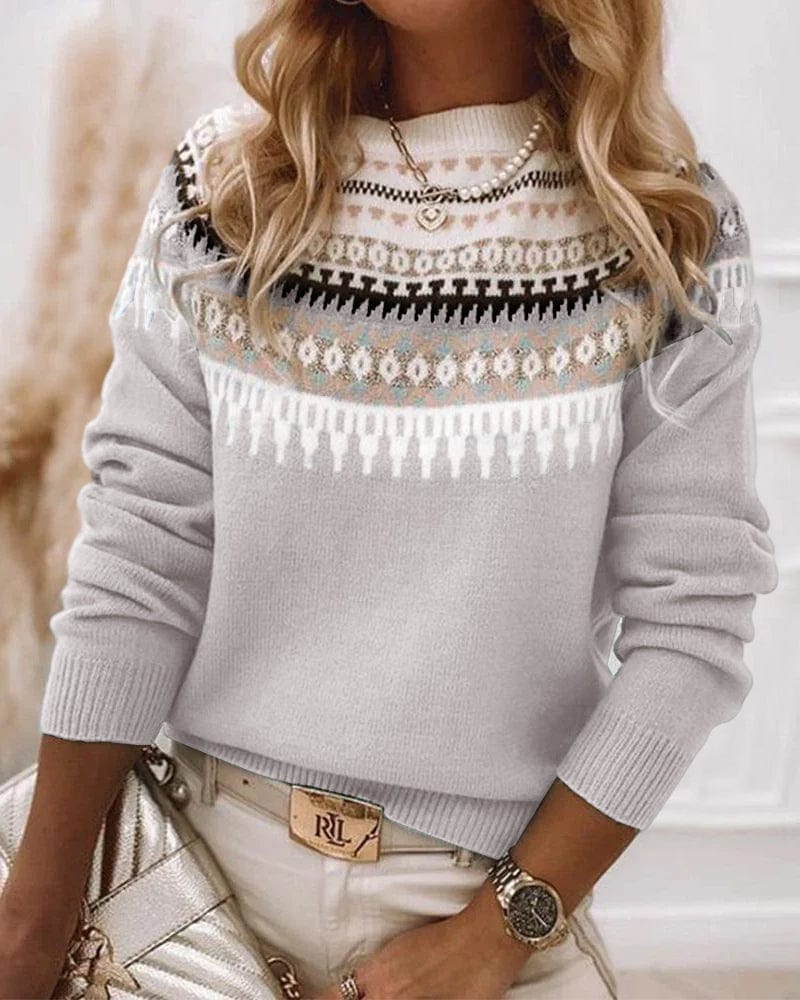 Damen Gemusterter Winterpullover - Rundhalsausschnitt-Stil