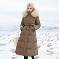Damen Maxi Steppmantel - Gürtel mit Flauschigem Kragen