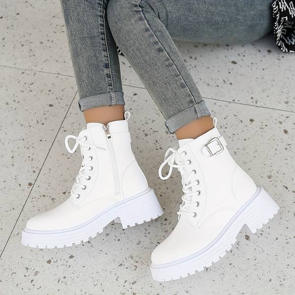 Damen Combat Stiefeletten – Plateau & Seitlicher Reißverschluss