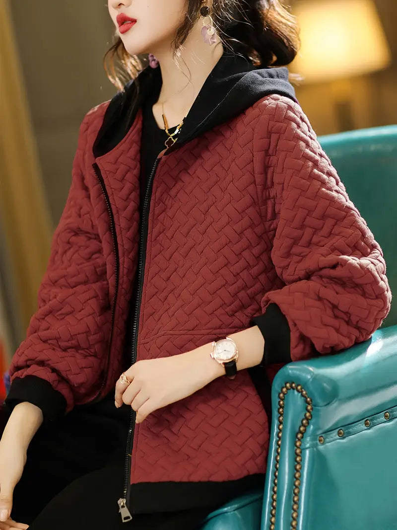 Damen Gesteppter Hoodie - Reißverschluss mit Korbmuster-Design