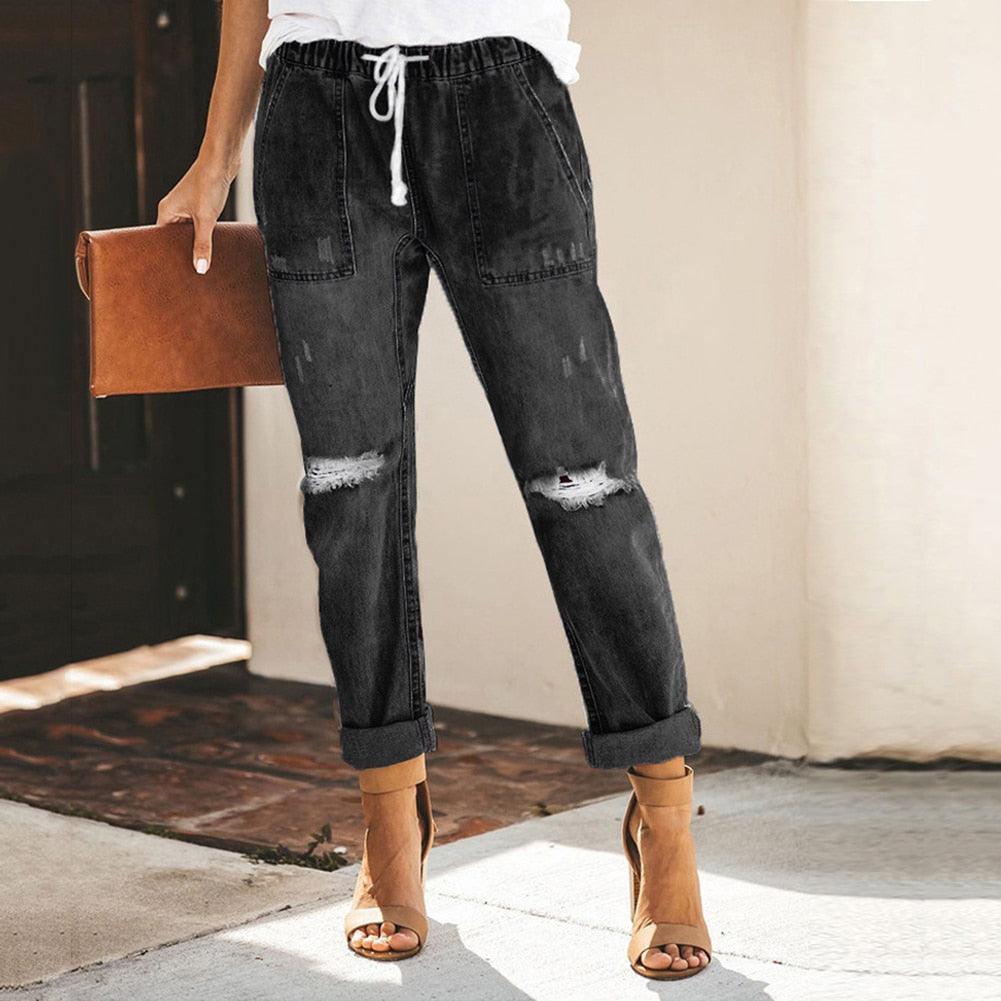 Damen Denim Jogger Jeans - Knöchelbündchen & Kordelzug