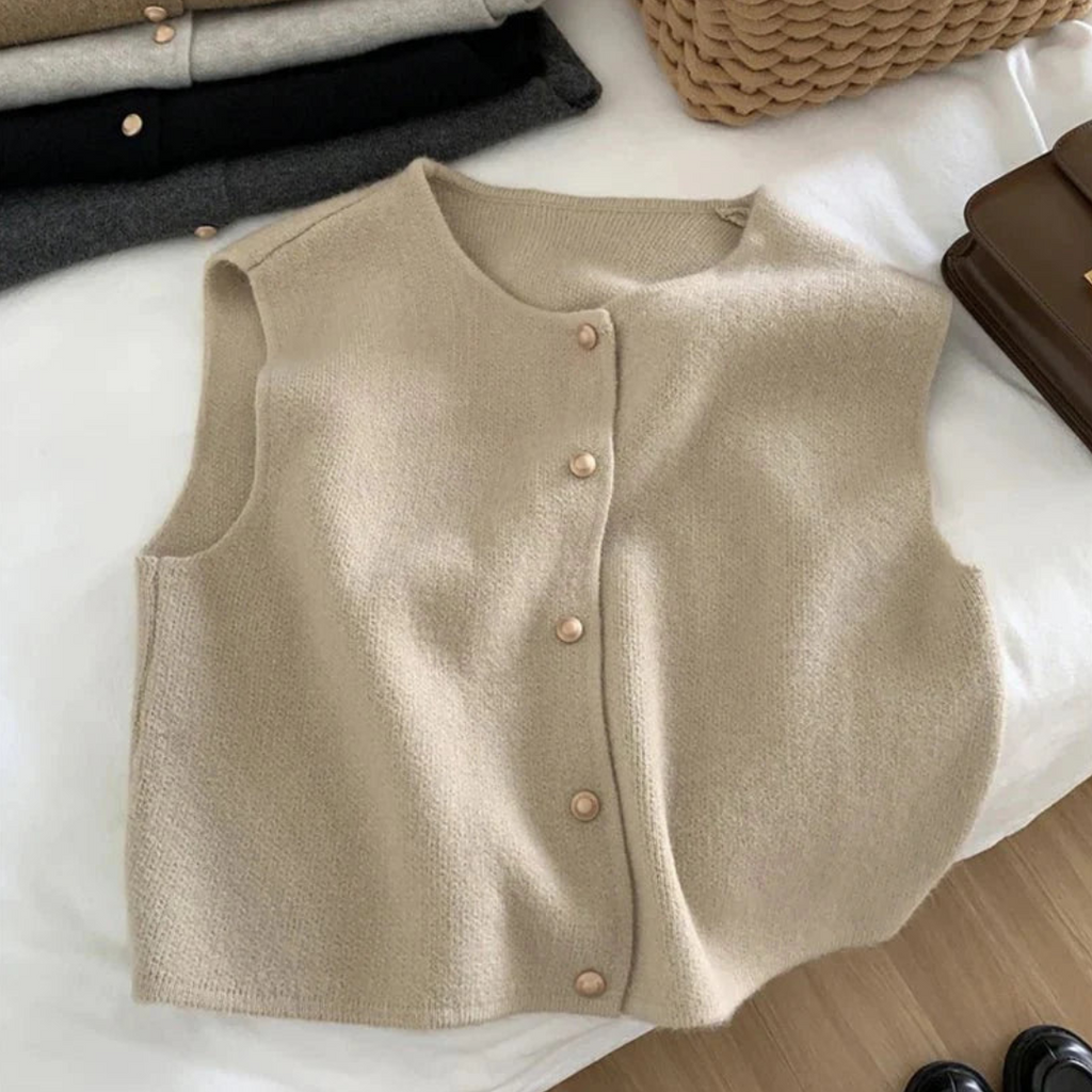 Damen Strick Tailored Gilet - Geknöpfte Oberteil
