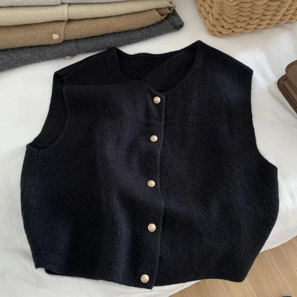 Damen Strick Tailored Gilet - Geknöpfte Oberteil