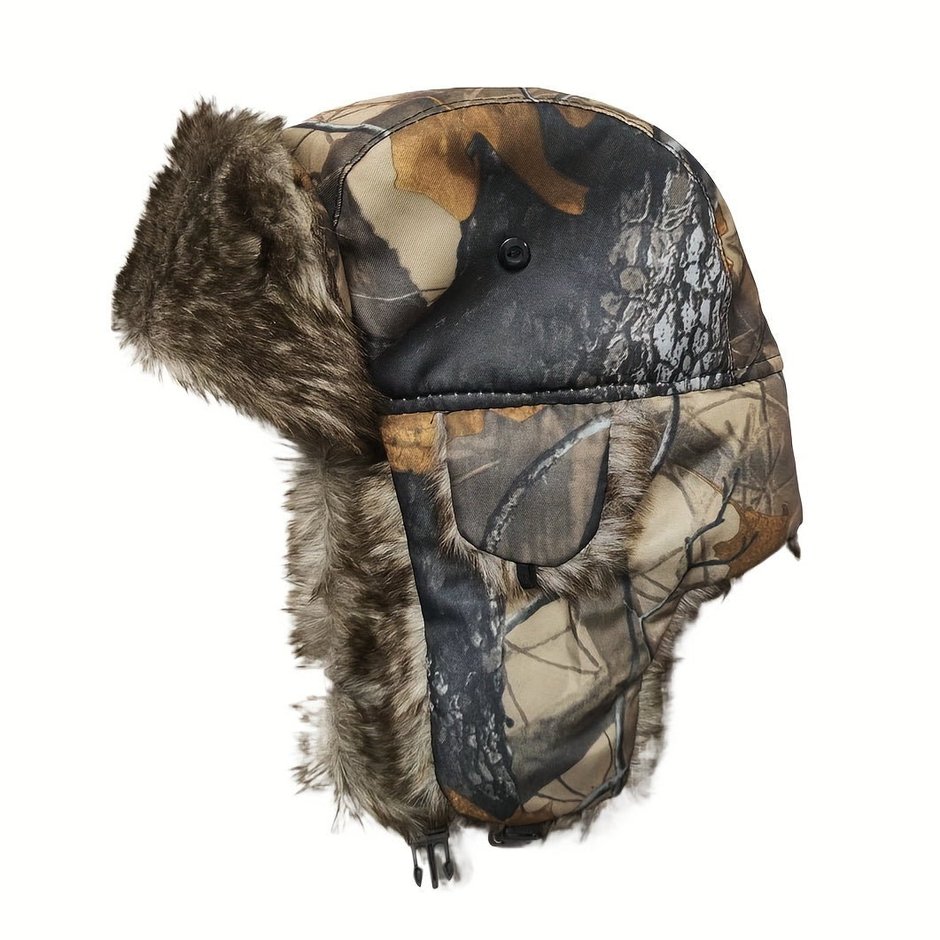 Unisex Camouflage Trapper-Mütze – Weich gefüttert mit elastischen Ohrenklappen