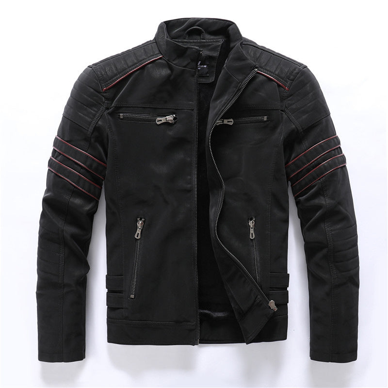 Herren Gesteppte Biker-Stil Jacke - Reißverschlusstaschen mit Stehkragen
