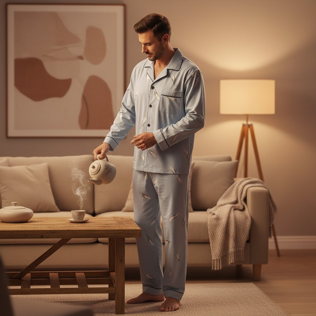 Herren Bedruckter Pyjama Set - Lockere Passform Loungewear