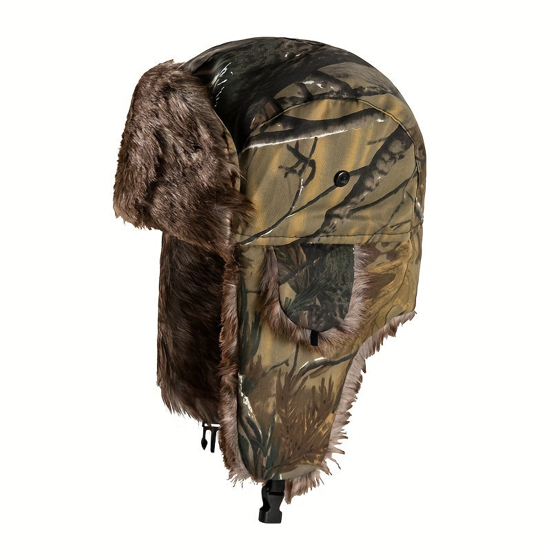 Unisex Camouflage Trapper-Mütze – Weich gefüttert mit elastischen Ohrenklappen