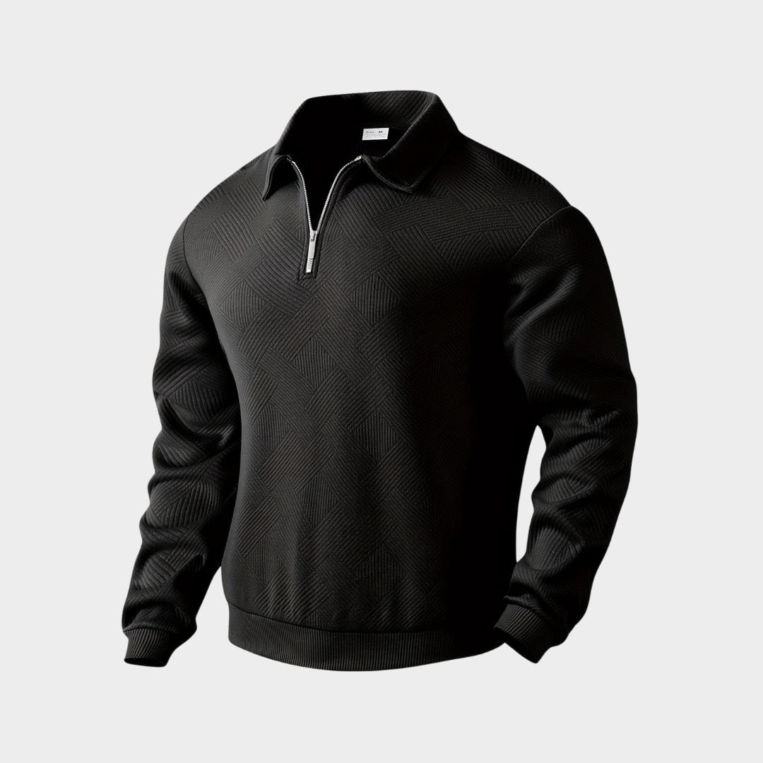 Herren Strukturierter Polo Pullover - Viertel-Reißverschluss mit Langarm