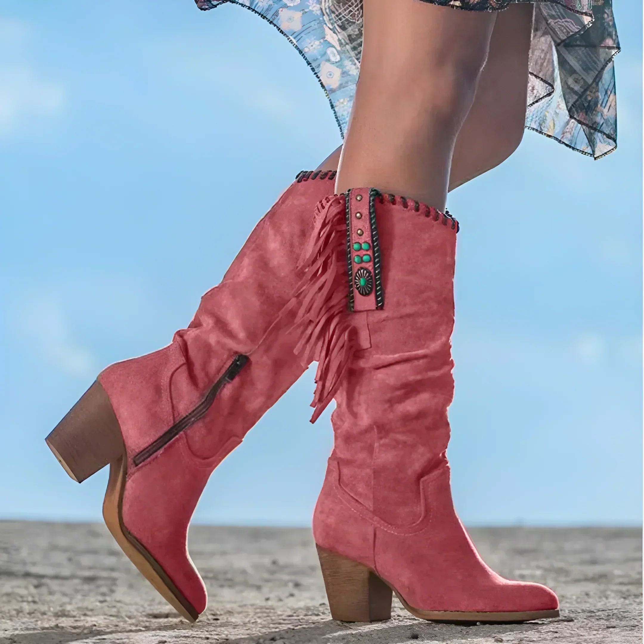 Damen Cowboystiefel - Mit Fransen wadenlanger Stil