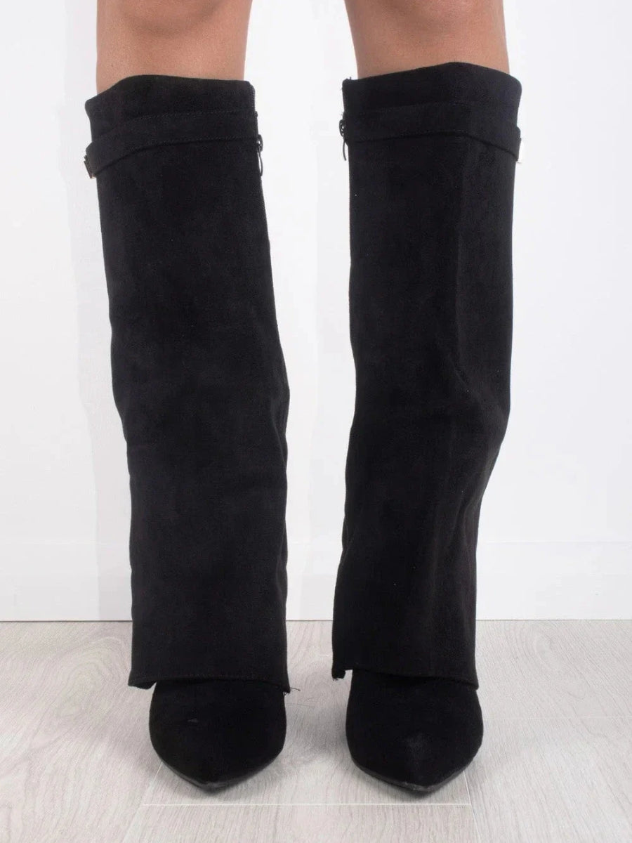 Damen Kniehohe Stiefel mit Schlupfpassform - Zum Hineinschlüpfen & Spitze Zehenkappe