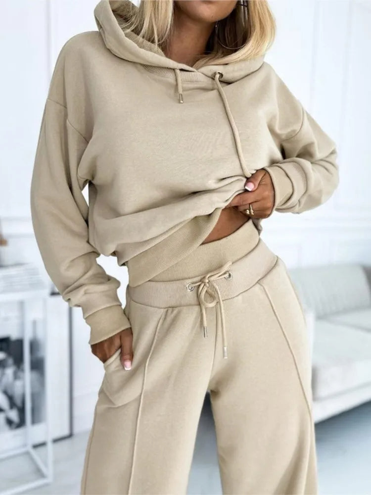 Damen Oversized Loungewear Set – Kapuzenpullover & High-Rise Hosen