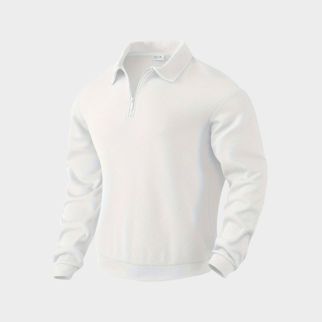 Herren Strukturierter Polo Pullover - Viertel-Reißverschluss mit Langarm